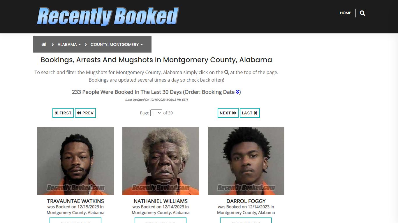 Recent bookings, Arrests, Mugshots in Montgomery County, Alabama